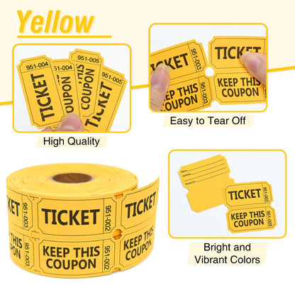 ESSENTIAL 2000 Raffle Tickets Double Roll, Raffle Tickets Roll with Name and Phone Number, for Raffle, Events, Classroom, Entry, Class Reward & Door Prize - Blue/Yellow/Red/Green