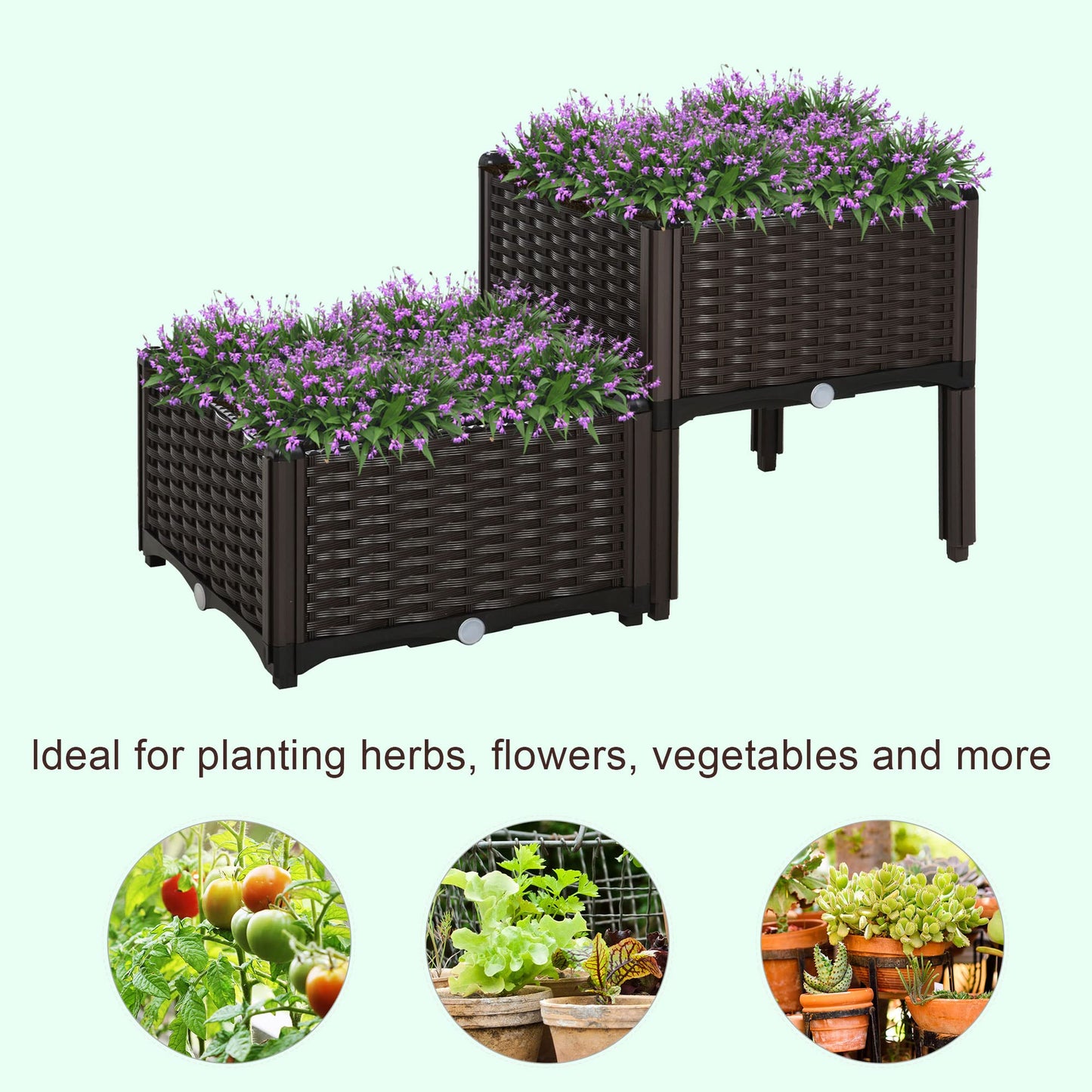 Outsunny 2 Piece Raised Garden Bed with Legs, Planter Box Raised Bed to Grow Flowers, Herbs & Vegetables, Brown