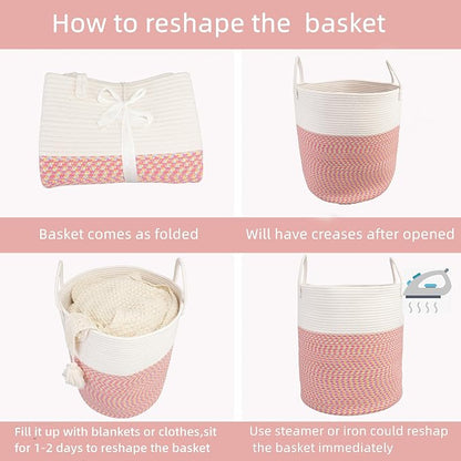 XUANGUO Cotton Rope Laundry Basket Hamper for Clothes Woven Storage Basket for Living Room Bedroom Boho Tall Rope Baskets for Blanket Toys Pillow Towels Baby Nursery Hamper Bin Large (multicolor)