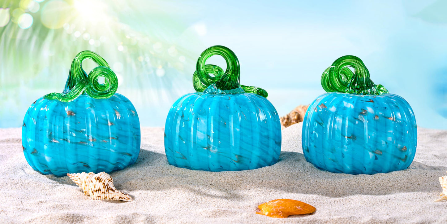 Hand Blown Art Glass Pumpkin Collectible Figurines, Glass Pumpkin Paperweight, Thanksgiving Halloween Gifts Decor, Home Decoration, Office Decoration. (Blue)