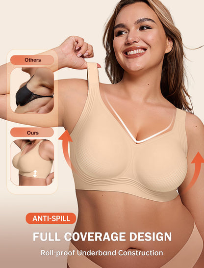 LetsJoli Bras for Women Supportive Wireless Push Up Bra Full Coverage No Underwear Seamless Plus Size for Older Women（Nude,XL