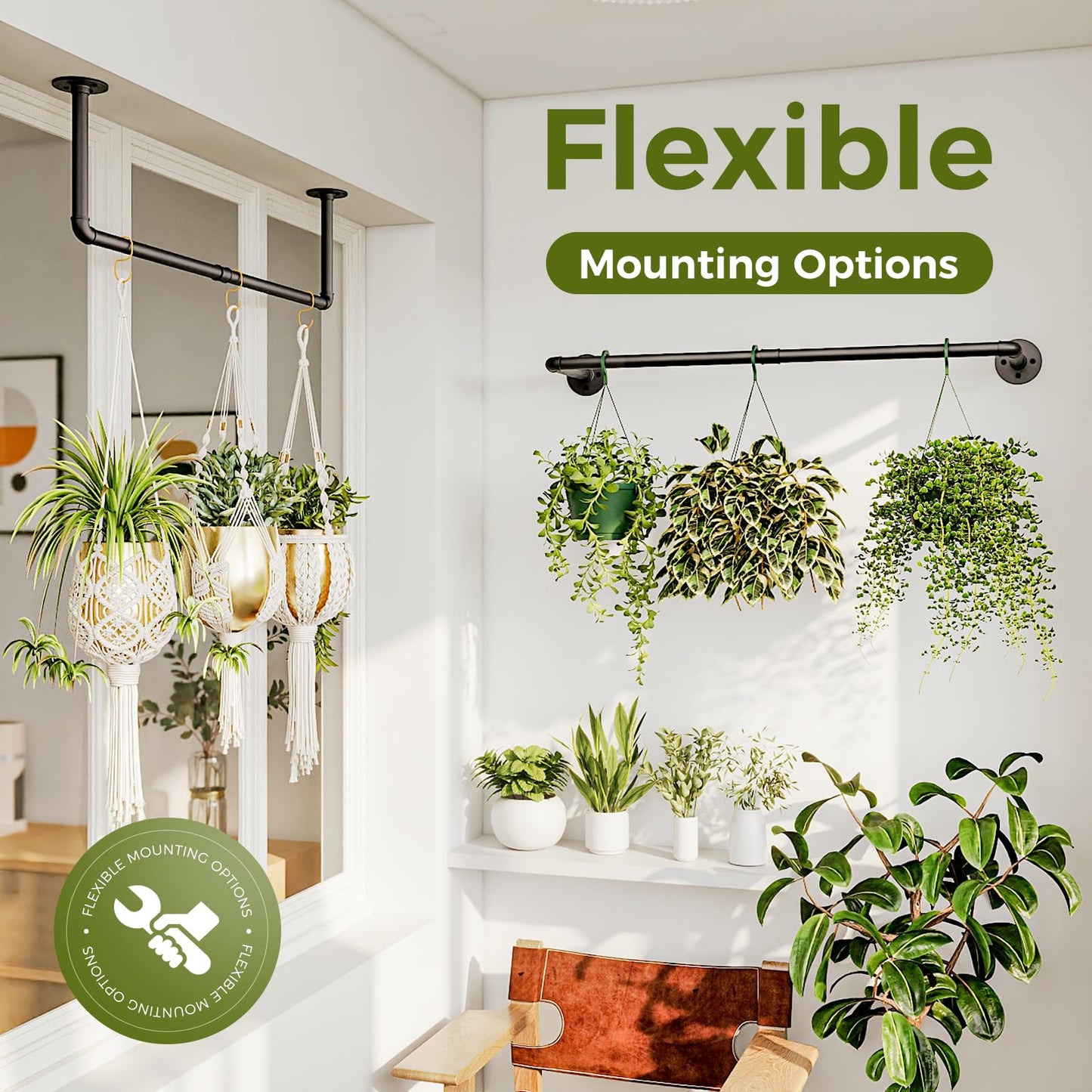 Bamworld Hanging Planters for Indoor Plants Plant Hanger Indoor Hanging Plants Rod 36.2in Window Plant Shelves Metal Rod Pot/Chain/Plant Not Included