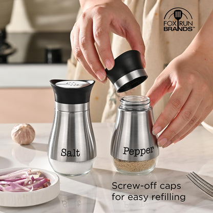 Fox Run Modern Salt and Pepper Shakers, Set of 2 Kitchen Shakers with 4 Ounce Capacity