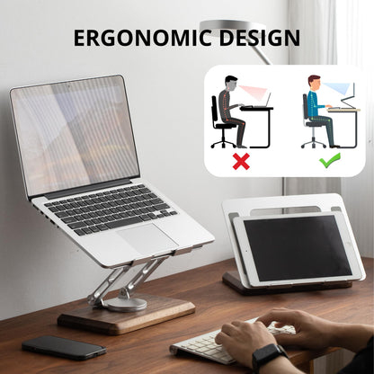 muso wood Laptop Stand for Desk, Laptop Riser with 360 Rotating Walnut Base, Adjustable Laptop Stand, Ergonomic Wooden Laptop Ventilated Stand for 10 to 17.3 Inches Notebook PC Computer