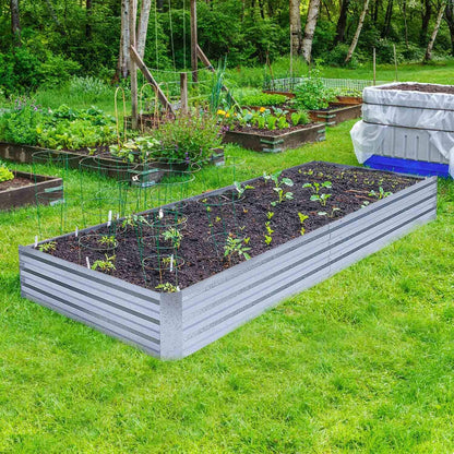 FOYUEE Galvanized Raised Garden Bed (8x4x1ft) – Overlapping 4-Inch Panels + 4 Support Bars, Heavy-Duty Metal Planter Box for Vegetables, Herbs, Flowers, No-Deformation Steel Garden Kit