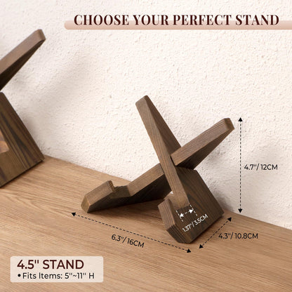 ANBOXIT Plate Stand for Display - 3 Pack 4.5 Inch Holder, Wooden Picture Frame Easel, Decorative Table Top Brown