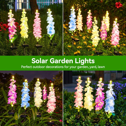 KOOPER Solar Lights Outdoor Garden Decor, 4 Pack Upgraded Delphinium Solar Garden Lights with 36 LEDs, Vivid Flowers Outdoor Waterproof for Landscape Patio Yard Decor