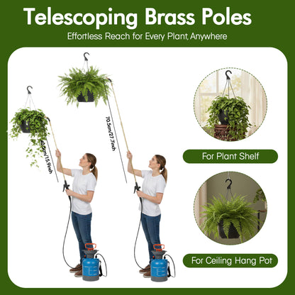 High Reach Plant Waterer for Indoor Hanging Plants, Telescopic Pump Pressure Sprayer with Brass Wand and 180° Adjustable Watering Nozzle, Leak Proof Anto/Manual Plant Watering Devices(0.8 Gal)