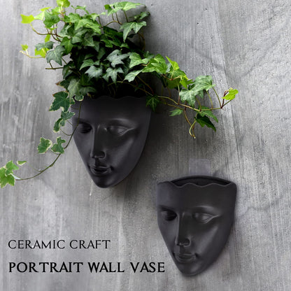 Notakia Face Planter Pot Wall Mounted Outdoor/Indoor Planter with Drainage for Succulents, Cactus, and Small Plants Unique Home Decor Gift for Friends and Family (Black)