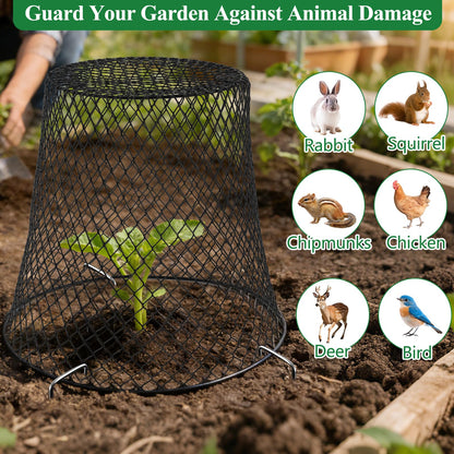 Cyrico 12 Pcs Plant Protectors from Animals, Chicken Wire Cloche Kit with Stakes and Labels, Metal Mesh Garden Cloches Keeps Out Rabbits, Squirrels and Birds for Seedlings Vegetables Flowers Outdoor