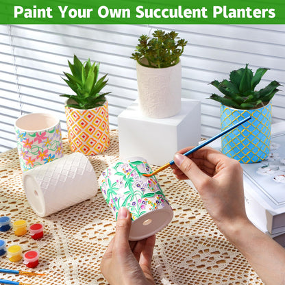 Zubebe 12 Pcs Paint Your Own Ceramic Pots Bulk Unfinished Succulent Pots Painting Kit with Drainage Hole Mini Paintable Plant Vase Ready to Paint Planter for Cactus DIY Craft