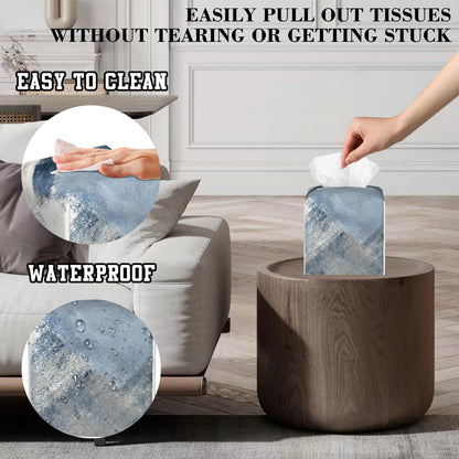 OHEGBXE Tissue Box Holder Blue and Grey Abstract Art Square Leather Tissue Box Cover Modern Cube Facial Paper Cover Case for Bathroom Vanity Countertop Night Stands Tabletop