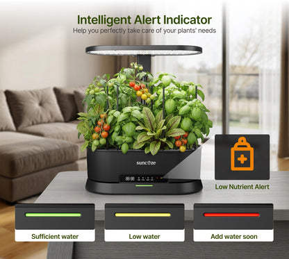 SUNCOZE Hydroponics Growing System Kit with Split Tank, Dimmable 36W Full Spectrum LED Grow Light, 12 Pods Indoor Herb Garden with Timer & Clock Smart Pane, 21.65 Inch Height Adjustable Herb Garden