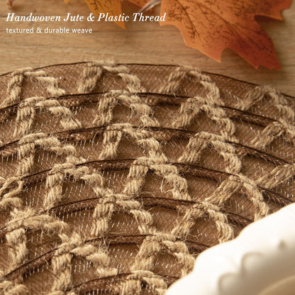 Noctiflorous Round Burlap Placemats Set of 6 Jute Rustic Place Mats for Dining Table Heat Resistant Natural Farmhouse Table Mats Decor (Jute Mesh, 6)