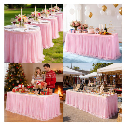 THARAHT Tulle Table Skirt 6FT 180CM Long for Rectangle Tables Round Tables Ruffle Desk Skirt for Princess Girls Birthday Party Cake Dessert Decorations Table Skirt