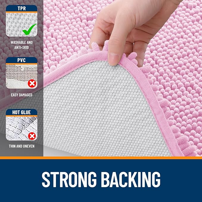 OLANLY Large Bathroom Rugs 40x32, Extra Soft Absorbent Chenille Bath Rugs, Rubber Backing Quick Dry, Machine Washable Bath Mats for Bathroom Floor, Tub and Shower, Home Decor Accessories, Pink