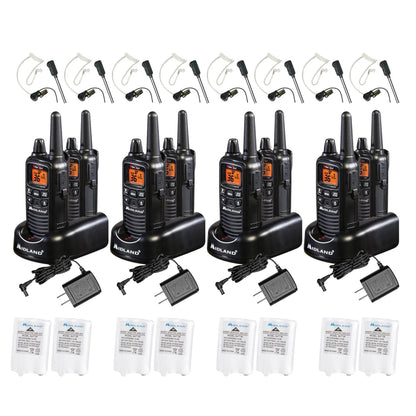 Midland LXT600BBX4 FRS Business Walkie Talkies - Long Range 36-Channel Two-Way Radios with Headsets and Charging Base, NOAA Weather Alerts (8-Pack, Black)
