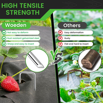 60 Pack 6 Inch Landscape Staples + 1 Hook 11 Gauge Heavy Duty Galvanized Garden Stakes, U-Shaped Ground Pins for Weed Barrier Fabric, Drip Irrigation Tubing, Sod, Lawn & Christmas Outdoor Decorations