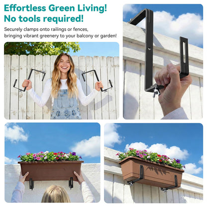 NBPUJ Adjustable Planter Box Brackets,Enhanced Bottom Support,Universal Outdoor Hanging Brackets,Flower Box Brackets for Fence Railings, Windowsill, Patio, Garden,Balcony. (Black)