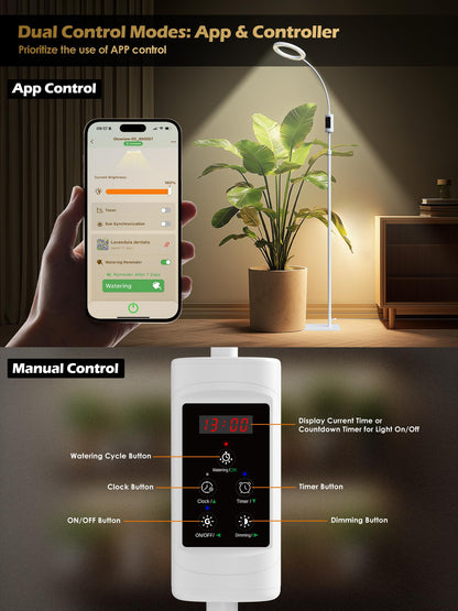 Smart Grow Lights for Indoor Plants, Plant Light with Auto-Timer, Full Spectrum LED Grow Light, Adjustable Height & Stepless Dimming,Plant Assistant Suitable for Most Plants (White, Single Head)