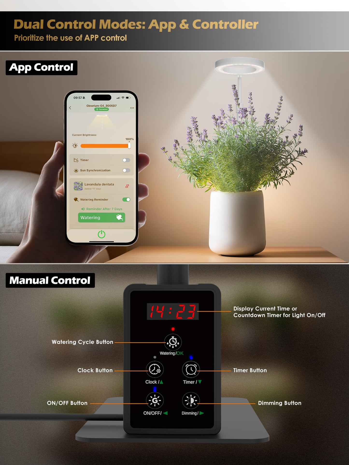 Smart Grow Lights for Indoor Plants, Plant Light with Auto-Timer, Full Spectrum LED Grow Light, Adjustable Height & Stepless Dimming,Plant Assistant Suitable for Most Plants (Black-1)