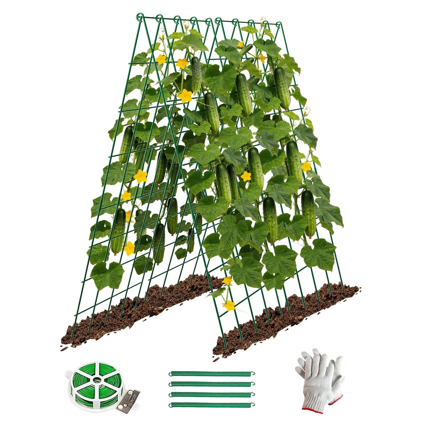 DOLEMODUO 2 Pack Cucumber Trellis, 60inch A-Frame Rustproof Steel Wire Garden Trellis for Raised Beds, Heavy Duty Climbing Plants Supports for Cucumber,Tomato, Climbing Plants and Flowers