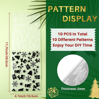 10 Pieces Christmas Embossing Folders Snowflake Deer Leaves Stencil Template DIY Craft Background Embossing Folders for Card Making Photo Album Scrapbooking Decoration