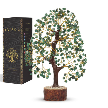 YATSKIA Green Aventurine Crystal Tree of Life - Gem Tree - Good Luck Meditation Stones and Crystals - Desk Decor Aesthetic - Crystal Gift for Women