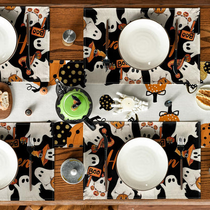 Artoid Mode Ghost Boo Halloween Placemats Set of 6, 12x18 Inch Seasonal Table Mats for Party Kitchen Dining Decoration