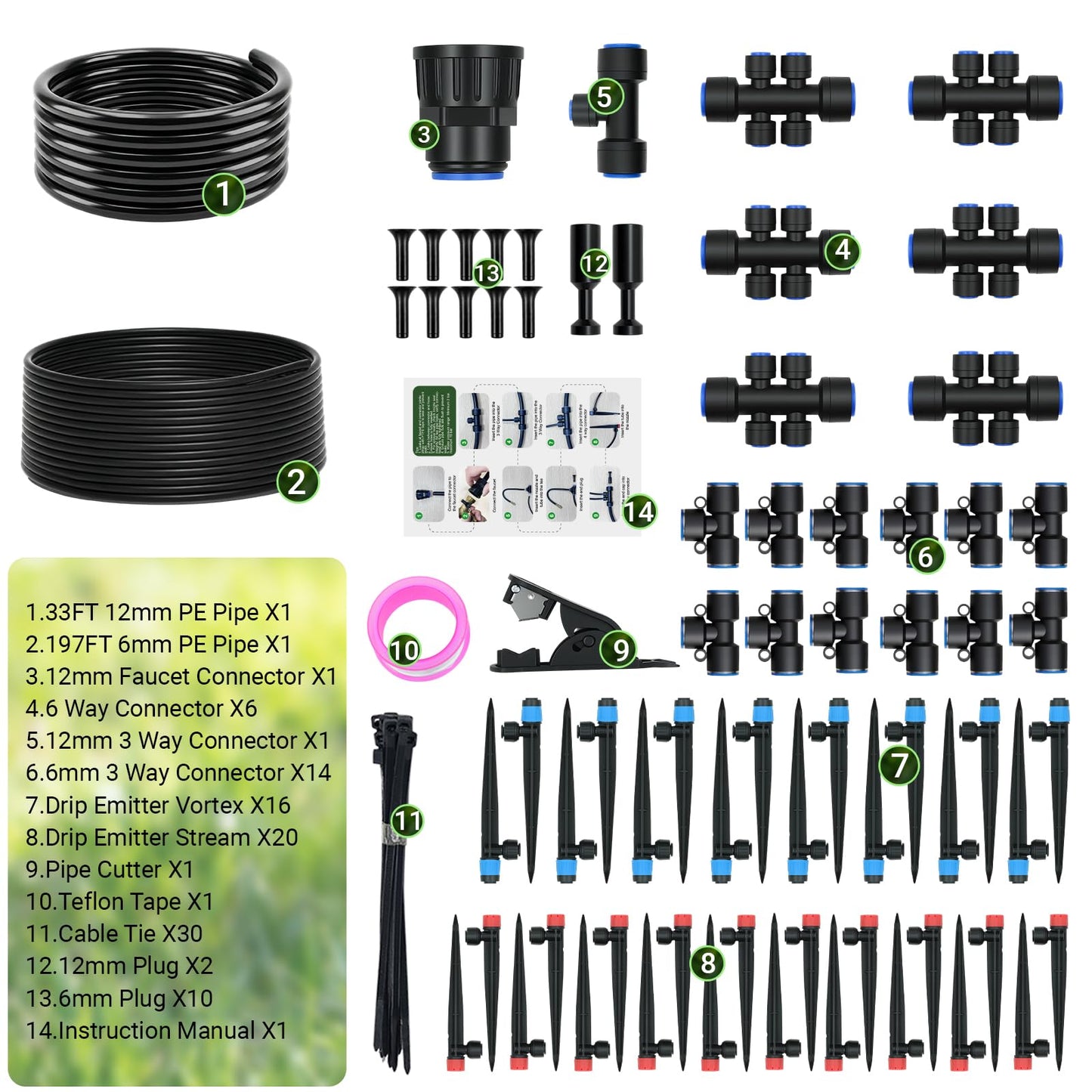 230FT Drip Irrigation System for Garden, 2026 Upgraded DIY Automatic Plant Watering Kit with Push-Fit Connectors, 30 Water-Saving Adjustable Drip Emitters for Yard, Lawn & Greenhouse