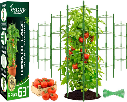 Legigo 6-Pack Tomato Cage for Garden Plant Support- Up to 63inch Garden Stakes Tomato Cage, Tomato Trellis for Potted Plants, Tomato Cages Plant Stakes for Climbing Vegetables Plants Flowers