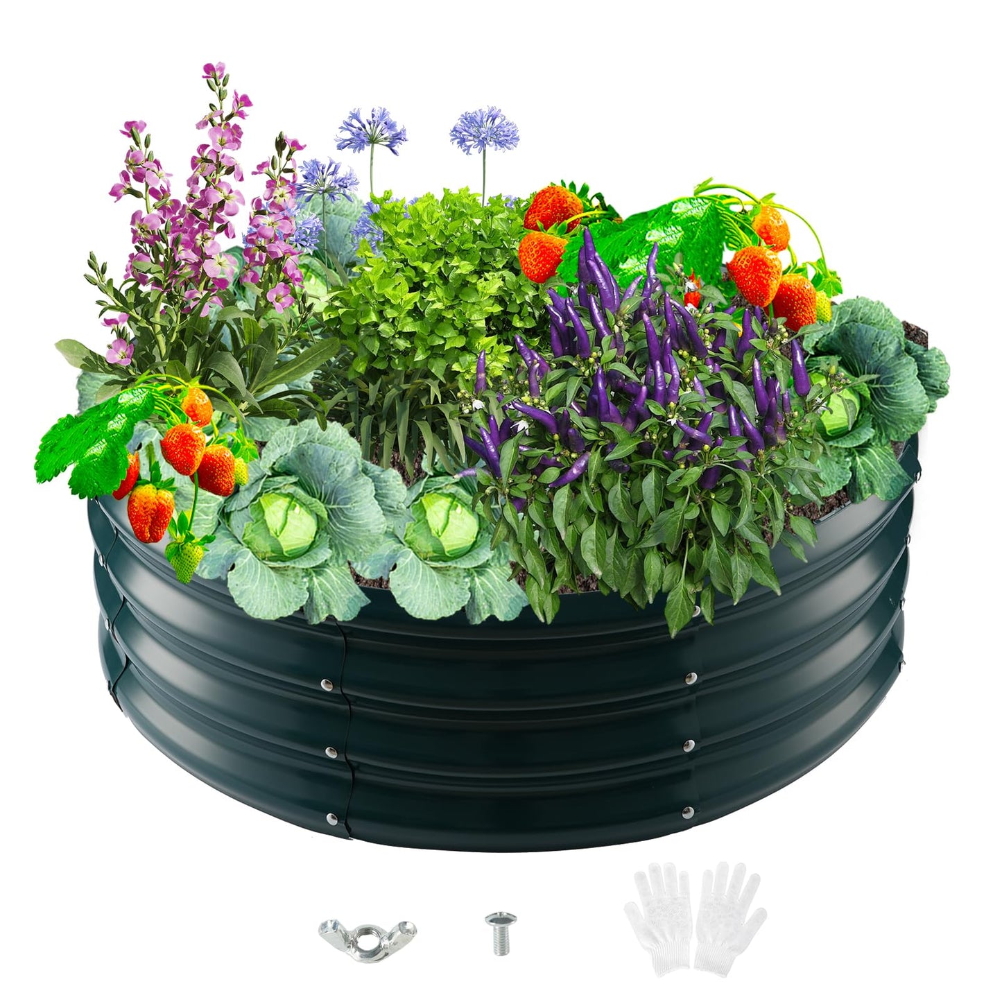 zbzbml Durable Round Steel Raised Garden Bed Painted for Planting Vegetable/Herbs/Flowers/Trees at Backyard/Garden,or Baby Chicken,Christmas Tree Fence (Dark Green, 32 ins Diameter x 12 ins high)
