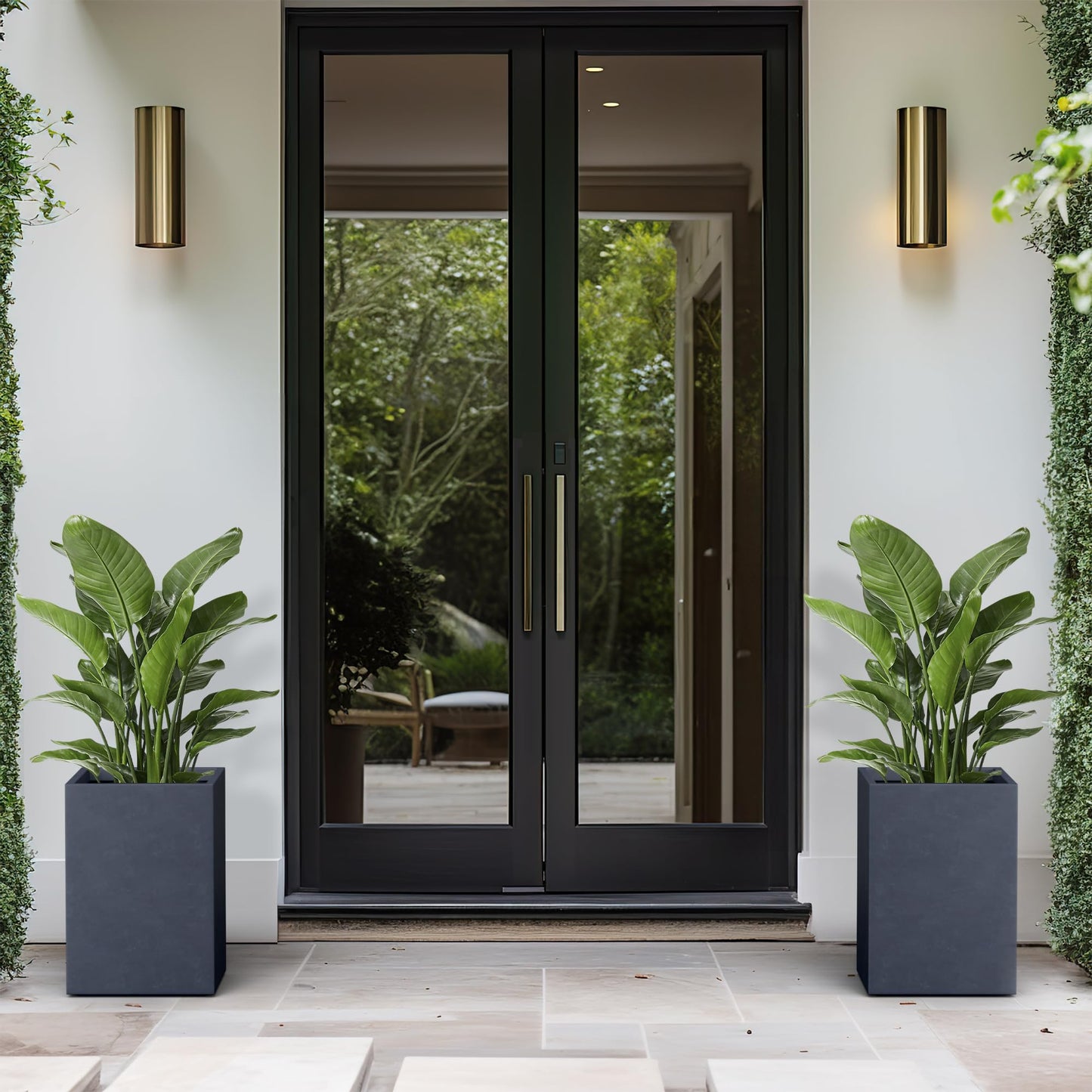 Kante 15.7" H Tall Rectangular Concrete Planters, Outdoor Indoor Lightweight Plant Pots with Drainage Hole and Rubber Plug, Modern Style for Home Garden Patio, Charcoal