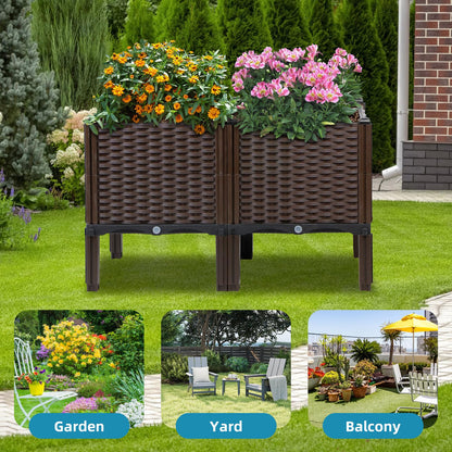 Rattan Raised Garden Bed with Legs-Rectangular Elevated Deep Planters for Outdoor Plants, Self Watering Planter Box 32"L x 16"W x 20"H, Rectangular Deep Garden Bed for Vegetables, Flowers, Herbs