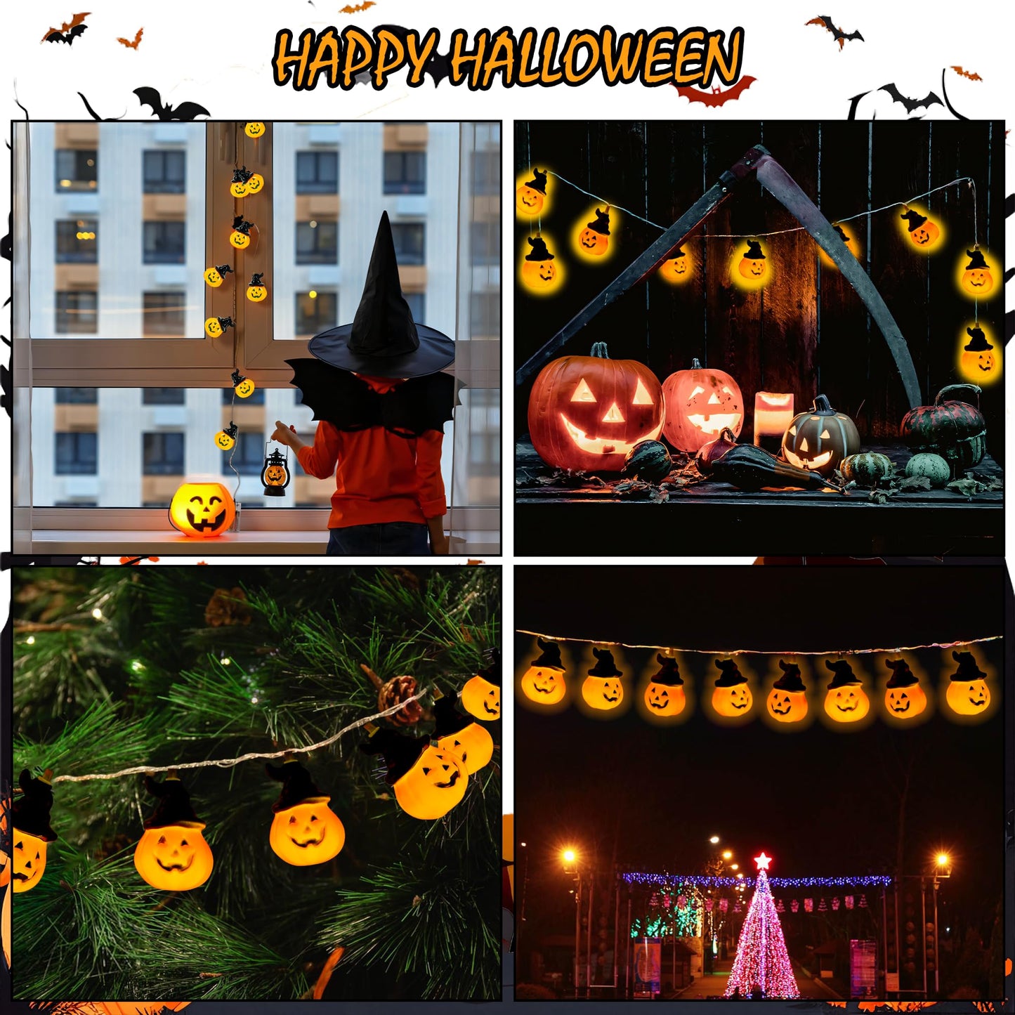 XSIEDVP Remote Control Halloween Pumpkin String Lights - 30LED 16.4Ft with Witch Hat | Waterproof Outdoor/Indoor, 8 Modes + Timer, Pet-Friendly | Warm Orange Fall & Party Decor for Patio, Yard