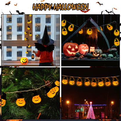 XSIEDVP Remote Control Halloween Pumpkin String Lights - 30LED 16.4Ft with Witch Hat | Waterproof Outdoor/Indoor, 8 Modes + Timer, Pet-Friendly | Warm Orange Fall & Party Decor for Patio, Yard