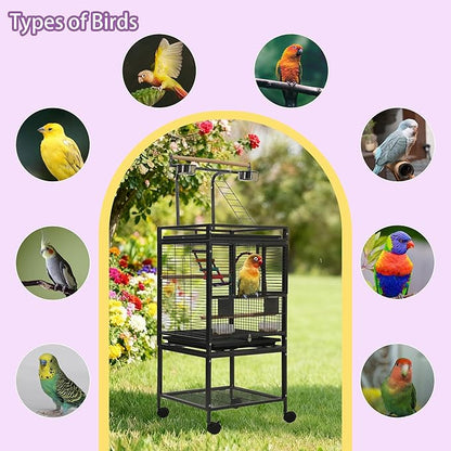 50.8'' Large Parakeet Cage,Small Bird Cage,Cockatiel Cage for Birds,Bird Flight Cages for Parakeets,Bird Travel Cage with Parrot Cage Cover,Toys,PlayTop Detach,Seed Catcher for Canary,Budgie