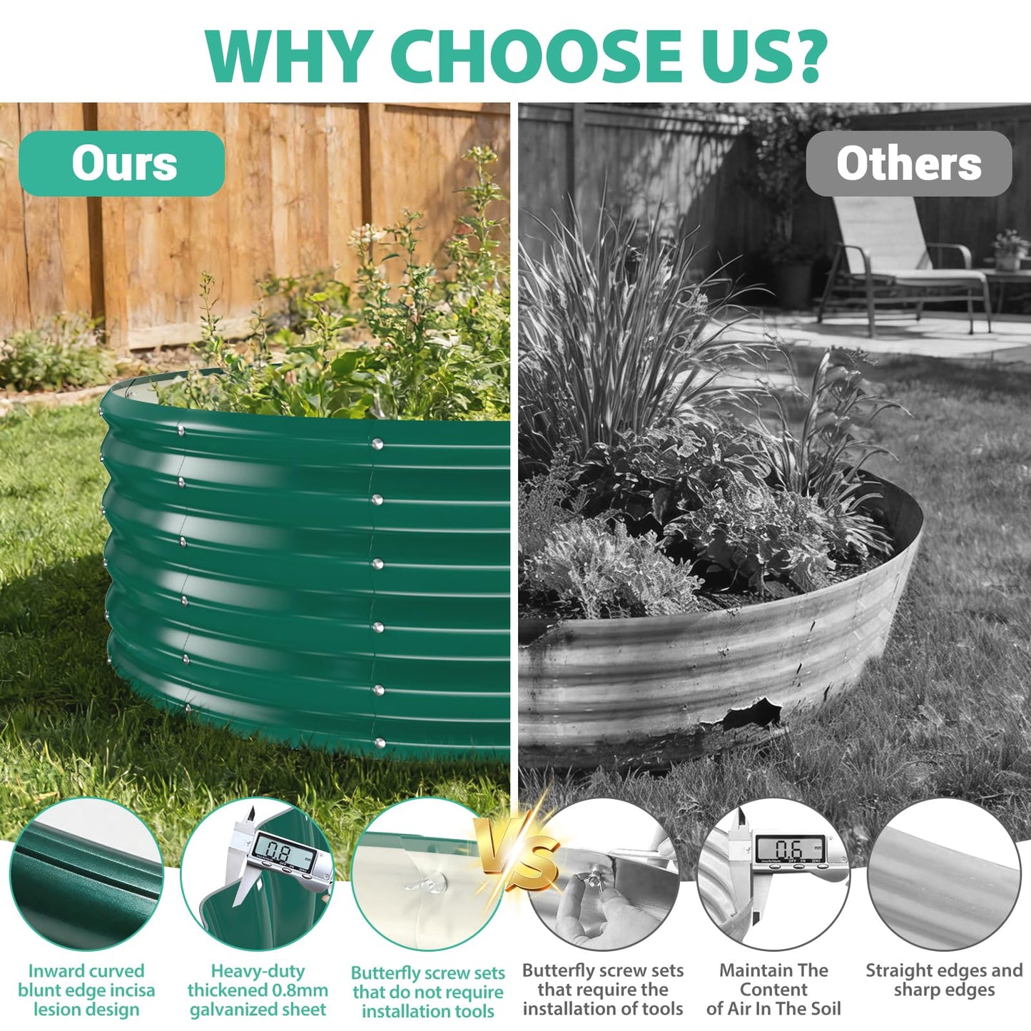 YSEJOMP 17" Tall Round Outdoor Garden Raised Garden Bed Kits-0.8MM Thick Metal Raised Planter Bed/Ground Planter Box for Variety of Flowers,Herbs,Vegetables,Trees (Dark Green, 48 Dia X 16.5inches)