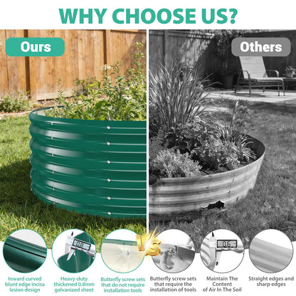 YSEJOMP 17" Tall Round Outdoor Garden Raised Garden Bed Kits-0.8MM Thick Metal Raised Planter Bed/Ground Planter Box for Variety of Flowers,Herbs,Vegetables,Trees (Dark Green, 48 Dia X 16.5inches)