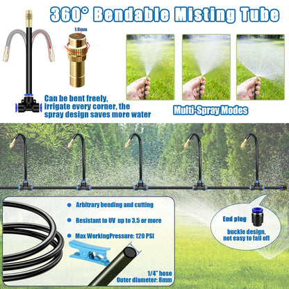 Dianrui Drip Irrigation System—50FT 1/4" Garden Watering System with 16pcs Copper Nozzles, 360° Curved Garden Automatic Irrigation System for Garden/Lawn/Greenhouse/Raised Beds/Outdoor Plants