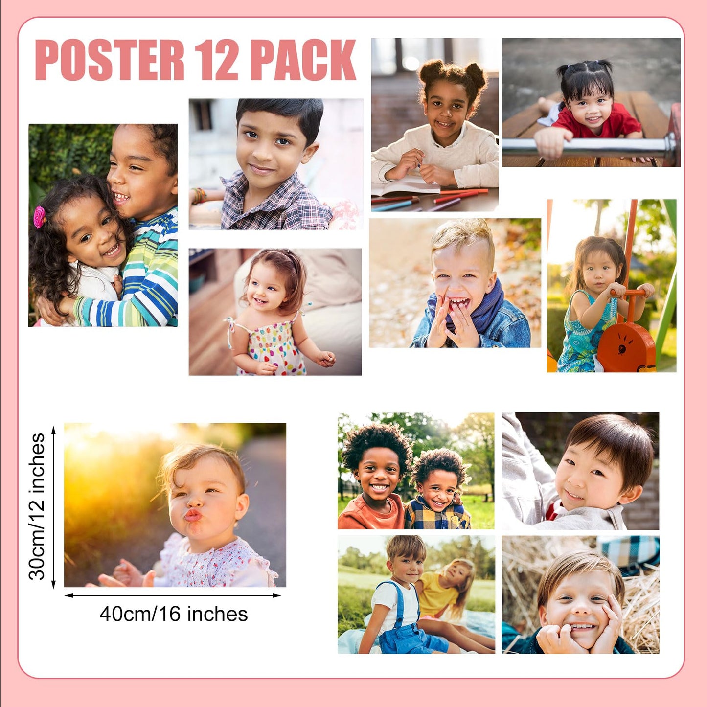 Motiskyy 12 Pcs Diversity Posters for Classroom Preschool Educational Learning Real Pictures for Daycare Home Multicultural Awareness(Kids Real Photo Poster Style)