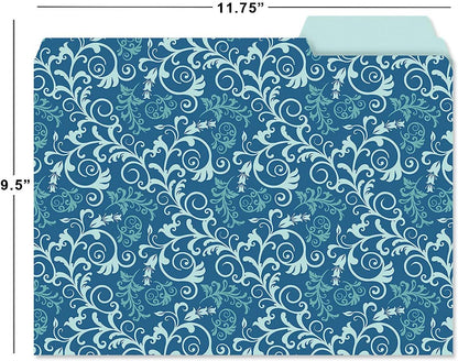 Current Coastal Blues File Folders Value Pack - Bulk Set of 24, 6 Pretty Decorative Designs, 1/3 Cut Tabs, Heavy-Duty Paper Stock, Office Supplies for Home & Work, 9-½” x 11-¾” Letter Size