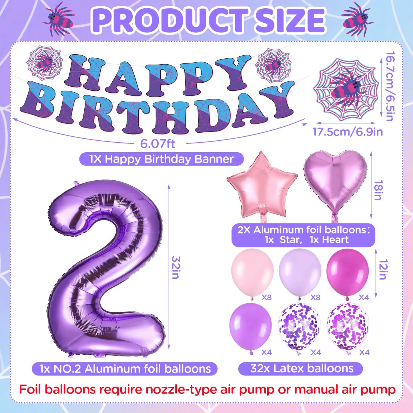 37pcs Ghost Spider Birthday Decorations-Purple Number Balloon,Happy Birthday Banner,Pink/Purple Balloons,Ghost Spider Theme Birthday Decor for HappyBirthday Party (Spider-Purple-2nd)