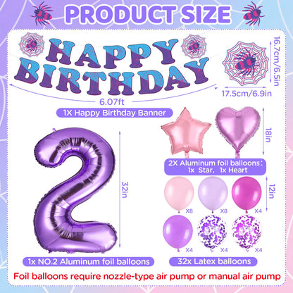 37pcs Ghost Spider Birthday Decorations-Purple Number Balloon,Happy Birthday Banner,Pink/Purple Balloons,Ghost Spider Theme Birthday Decor for HappyBirthday Party (Spider-Purple-2nd)
