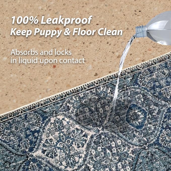 nunubaby Washable Pee Pads for Dogs, Stylish, Non-Slip and Leak-Proof Pee Pads. Reusable Potty Pads for Dogs for Crates and Floors.(Blue/Multi, 48" x48" )