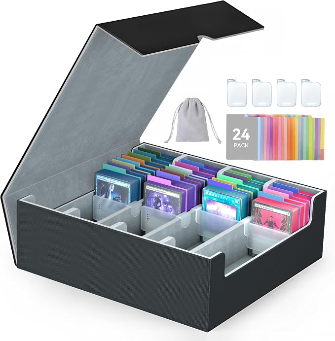 4-Row【3200+】 Trading Card Storage Box, Card Organizer Holder With 24 Dividers, Case Fit for Mtg Tcg Magic Commander Deck Playing Cards, Deck Box for Sport Card
