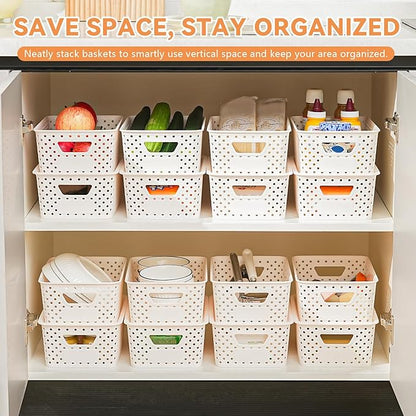 10 Pack Small Plastic Storage Bins with Lids, Stackable Plastic Storage Baskets for Organizing with Handles, Organizer Bins with Labels for Room, Craft, Containers for Pantry Organizers and Storage