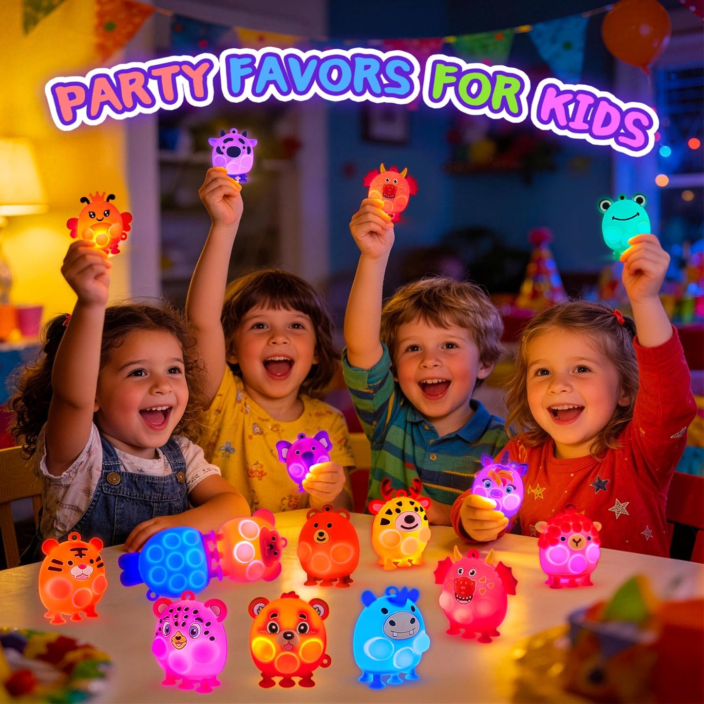 ChildFun Party Favors for Kids, 24 PCS Light UP 3D Animal Suction Pop Fidget Toys, Glow in The Dark Party Supplies, Goodie Bags Stuffers for Kids, Pinata Stuffers, Suction Toys for Toddler