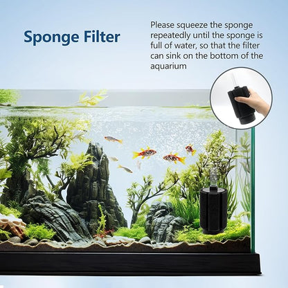 Aquarium 80-150 Gallon Sponge Filter with Air Stone and Ceramic Media Quiet Fish Tank Filters fit Breeding Fry Betta Shrimp Fish Tank