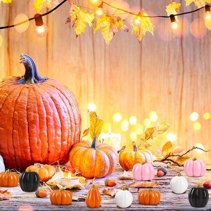 DTOFOOT 100Pcs Mini Resin Pumpkins,Mini Halloween Pink Black White Pumpkins Miniatures Tiny Pumpkins for Crafts DIY Artificial Vase Bowl Filler Home Indoor Fall Halloween AutumnTable Decorations
